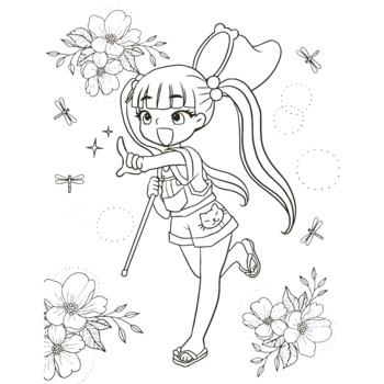 coloring page princess kawaii style cute anime cartoon drawing illustration