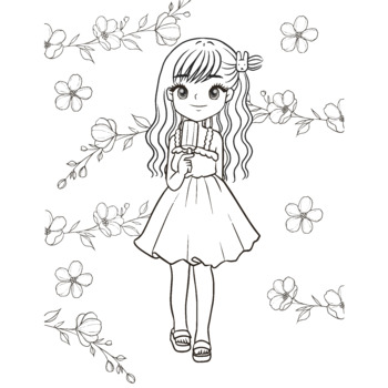 coloring page princess kawaii style cute anime cartoon drawing illustration