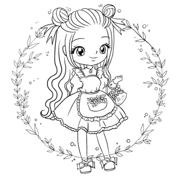 coloring page princess kawaii style cute anime cartoon drawing illustration