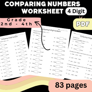 Preview of comparing numbers worksheet,Comparing Number 4 Digit Grade 2nd - 4th