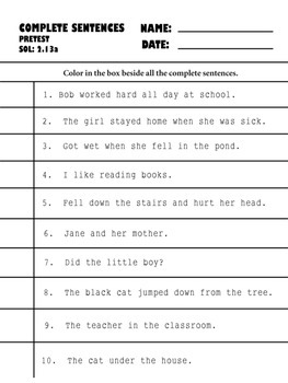 complete sentences pretest, posttest, and retest by Second Goodies