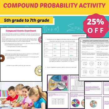 Preview of compound probability activity 5th grade to 7th grade  printable worksheets