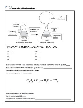 Preview of conservation of mass interactive notebook page