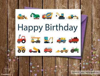 Preview of construction printable, printable birthday cards, boy card ,Car Birthday