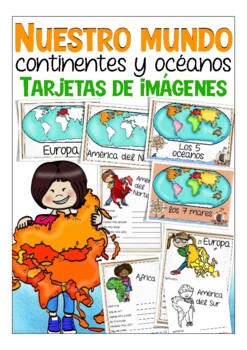 Preview of continentes y océanos imágenes + hojas de trabajo Español / Spanish worksheets