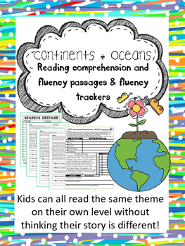 Preview of continents and oceans fluency and comprehension leveled passages