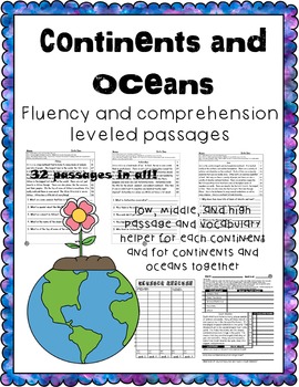 Preview of continents fluency and comprehension leveled passages bundle