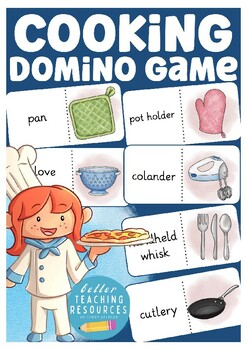 Preview of cooking + baking domino game English primary school kitchen utensils