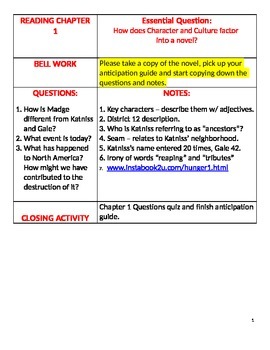 Preview of Hunger Games-Language Arts Cornell Notes
