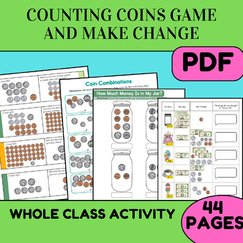 Preview of counting coins game and counting money worksheets 2nd grade ,make change