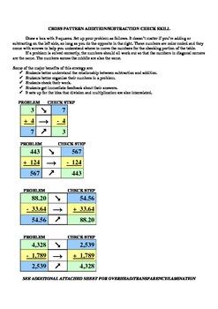 Preview of cross pattern skill for checking addition and subtraction printable