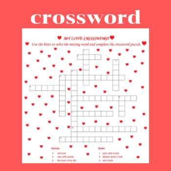 crossword for All in Valentine #39 s day by smarty246 TpT