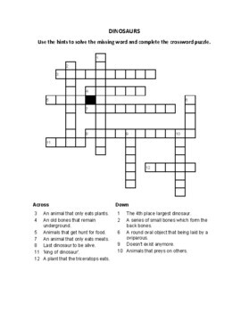 crossword for all about DINOSAURS by smarty246 TpT