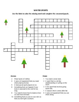 crossword for all about WINTER SPORTS by smarty246 TpT