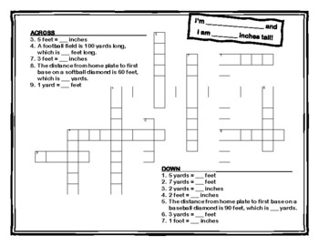 Preview of crossword puzzle - length conversions (inches/feet/yards)