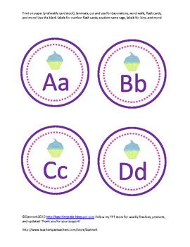 Preview of cupcake themed alphabet cards with bonus blank cards and welcome poster