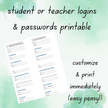 Preview of customizable student website, login, & password sheet (use for teachers too!)