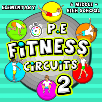 Preview of Fitness Circuit Station cards - Volume 2: 36 more PE activities for grades K-8