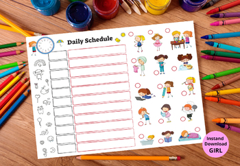 Preview of daily schedule printable,girl daily schedule,  planner Printable