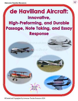 Preview of de Havilland Aircraft Passage, Note Taking, and Essay Response