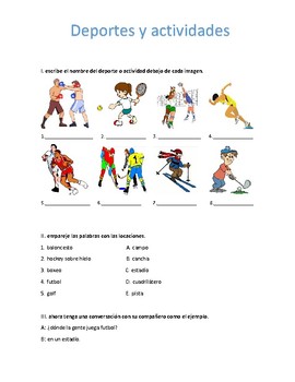 deportes y actividades worksheet by spanish classroom | TpT