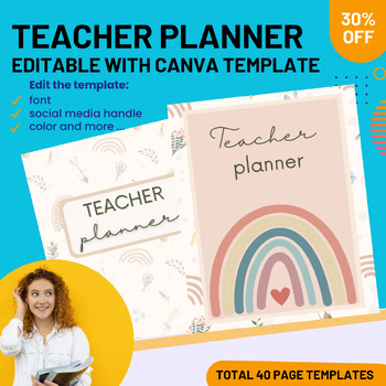 Preview of digital teacher planne,2023 2024 planner,teacher planners,editable calendar 2024