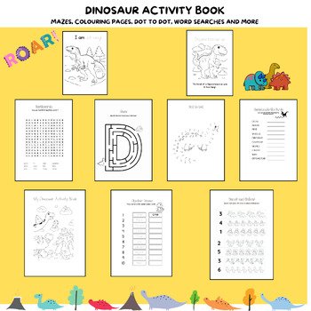 Preview of dinosaur activity workbook, dinosaur activities, dinosaur learning bundle,