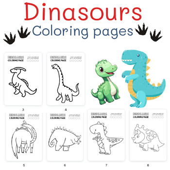 Preview of dinosaurs coloring pages for kids workbook for kids activity pages for kids