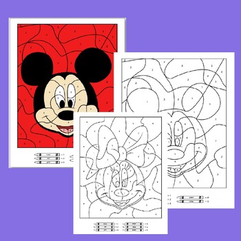 disney mickey mouse color by numbers coloring pages Math Color by Number