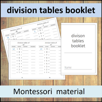 Preview of division tables booklet : montessori math