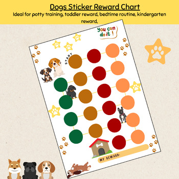 Preview of dogs reward chart, dog sticker chart, potty training chart, behaviour incentive