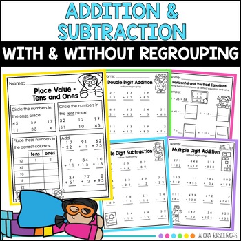Preview of Addition and Subtraction with and without Regrouping | Place value Worksheets