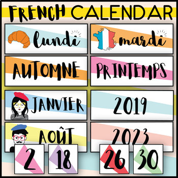 Preview of FRENCH CALENDAR SET - DAYS MONTHS SEASONS - WORD WALL - PRINTABLE LABELS