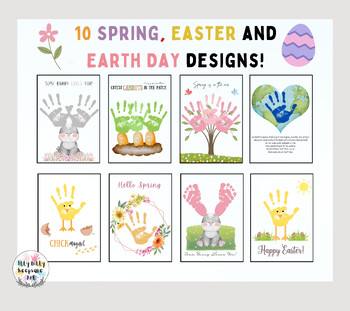 Preview of 10 Spring Themed Handprint Art Craft Printable Templates / Easter / Earth Day