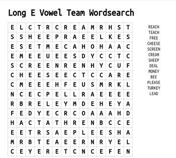 Preview of ea/ee/ey Vowel Team Wordsearch