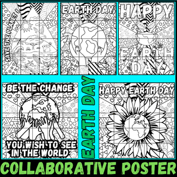 Preview of earth day Collaborative coloring poster bundle | bulletin board ideas