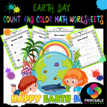 Preview of earth day Count and Color Math Worksheets 12 fun pages for kids, toddlers