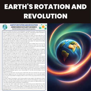 Preview of Earth's Rotation and Revolution Reading Passage | Earth Science Worksheets