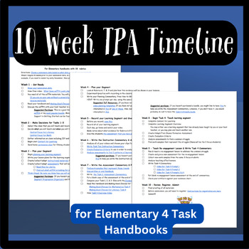 Preview of 10 Week Timeline for Elementary 4 Task TPA Handbooks