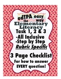 edTPA Elementary Literacy Complete Checklist for all 15 Rubrics: Goal Level 3/4