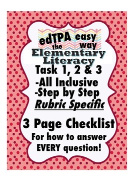 Preview of edTPA Elementary Literacy Complete Checklist for all 15 Rubrics: Goal Level 3/4