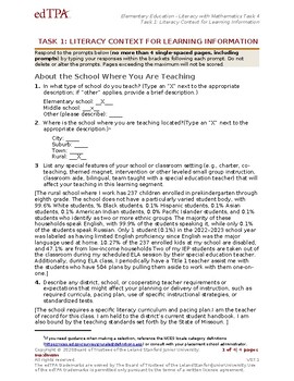 edTPA Elementary Literacy Task 1 context for learning example by Brad ...