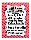 edTPA Elementary Math Complete Checklist for all 15 Rubrics: Goal Level 3/4