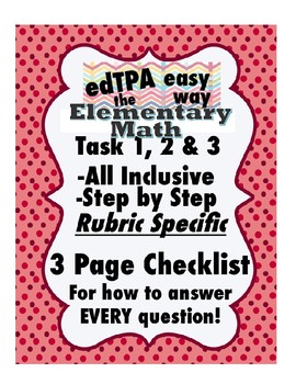 Preview of edTPA Elementary Math Complete Checklist for all 15 Rubrics: Goal Level 3/4