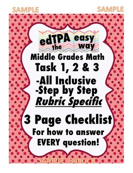 Preview of edTPA Middle Grades Math Rubric Level Progression Checklist: Rubric 8 FREEBIE