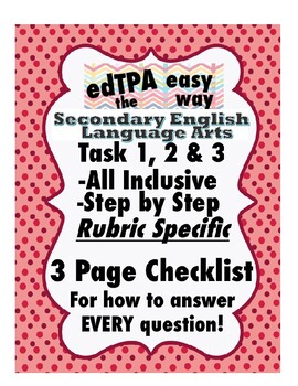 Preview of edTPA Secondary ELA Complete Checklist for all 15 Rubrics: Goal Level 3/4