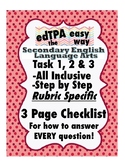 edTPA Secondary ELA Complete Checklist for all 15 Rubrics: