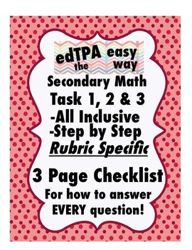 Preview of edTPA Secondary Math Complete Checklist for all 15 Rubrics: Goal Level 3/4