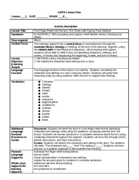 Preview of edTPA Task 1 Part B Lesson Plans 2021- Kindergarten