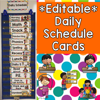 EDITABLE Daily Schedule Cards- Colorful Dots by Mrs Davidson's Resources